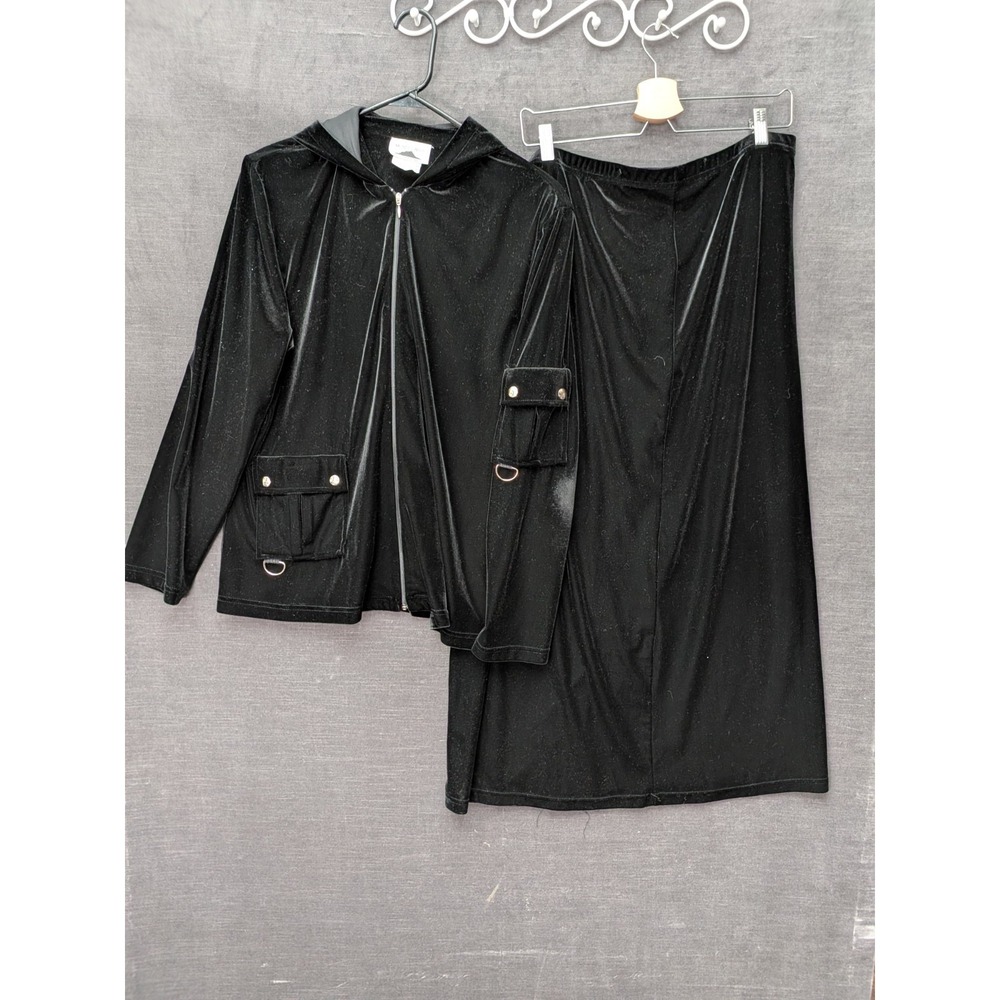 Monte Carlo Black Velour Maxi Skirt Set Hoodie Zip Up Jacket GrandmaCore Comfort
